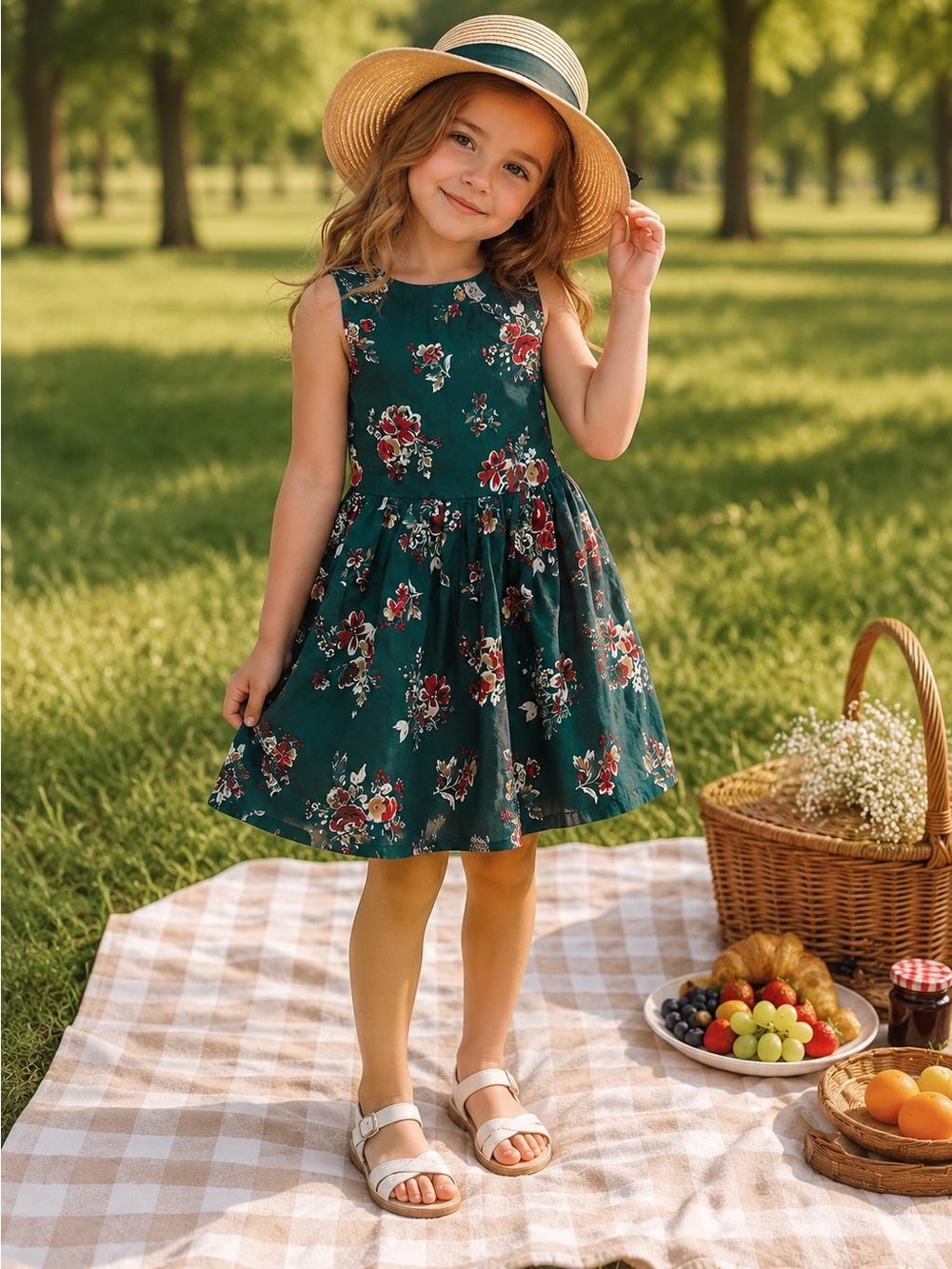 Carter's Dark Green Floral Sleeveless Cotton Dress